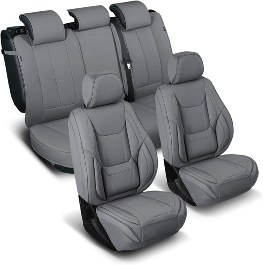 Coverland Custom Car Seat Covers Compatible with 2003-2009 Ram 3500 Quad Cab - Premium Leather Non-Slip Memory Foam Waterproof Custom Interior Protector Full Set-Dark Gray [See Size Chart-Size X139]