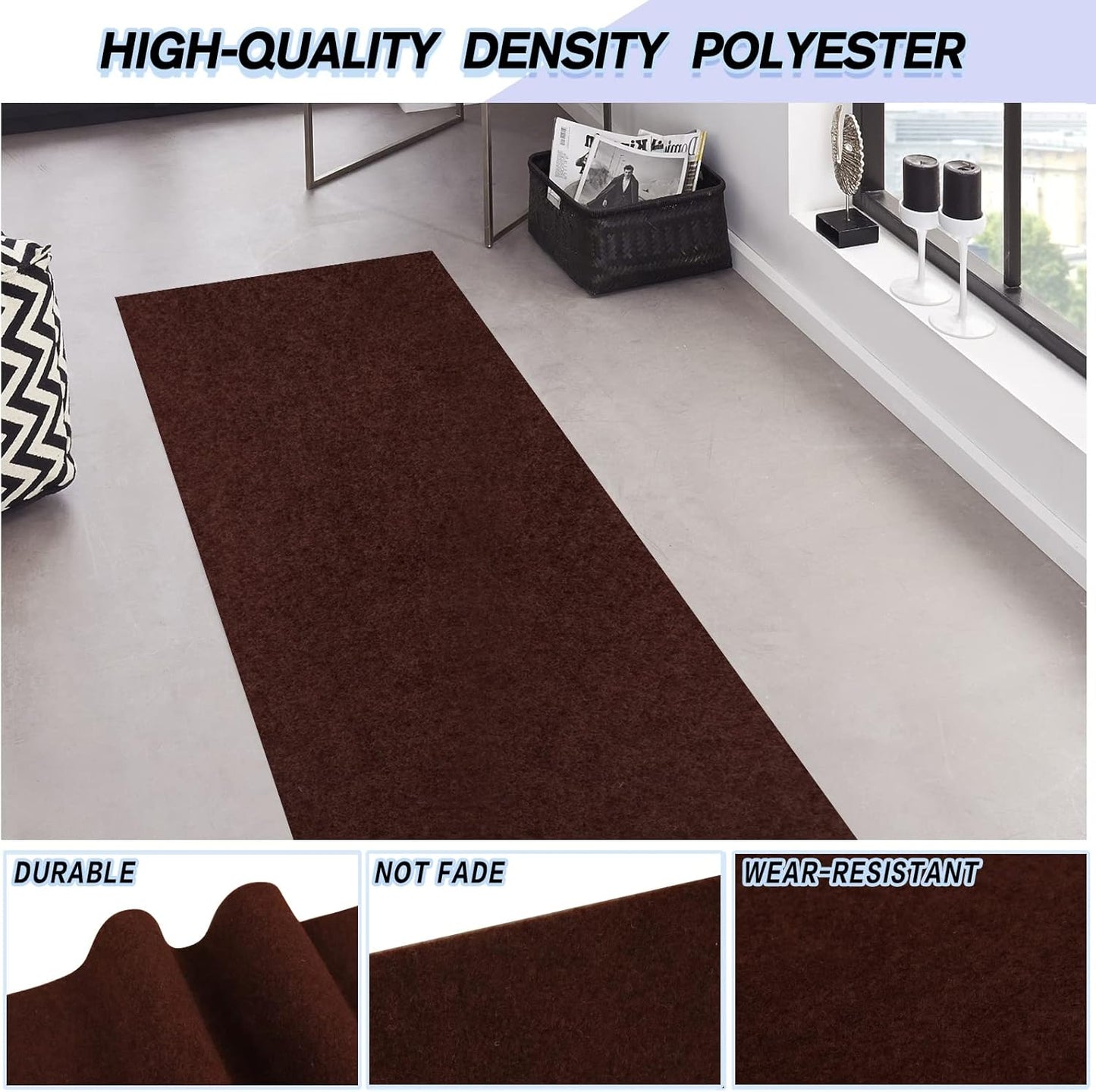 Custom Size Backed Non-Slip Area Rugs Runner, Easy Clean, Waterproof Runner Rugs for Hallway Entryway, Kitchen, Laundry, 4FT x 26FT, Brown