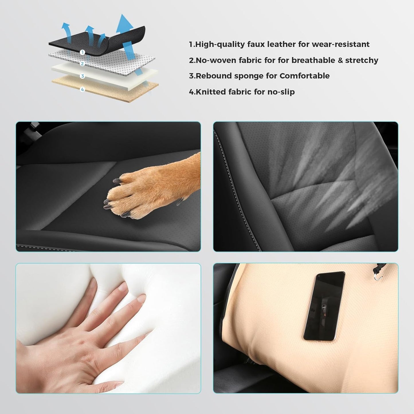 for Honda Pilot Seat Covers - Full Set Custom Car Seat Protectors Fit Pilot EX-L, Special Edition, Touring, Sport 2016 2017 2018 2019 2020 2021 2022-8 Seats,Faux Leather, Black