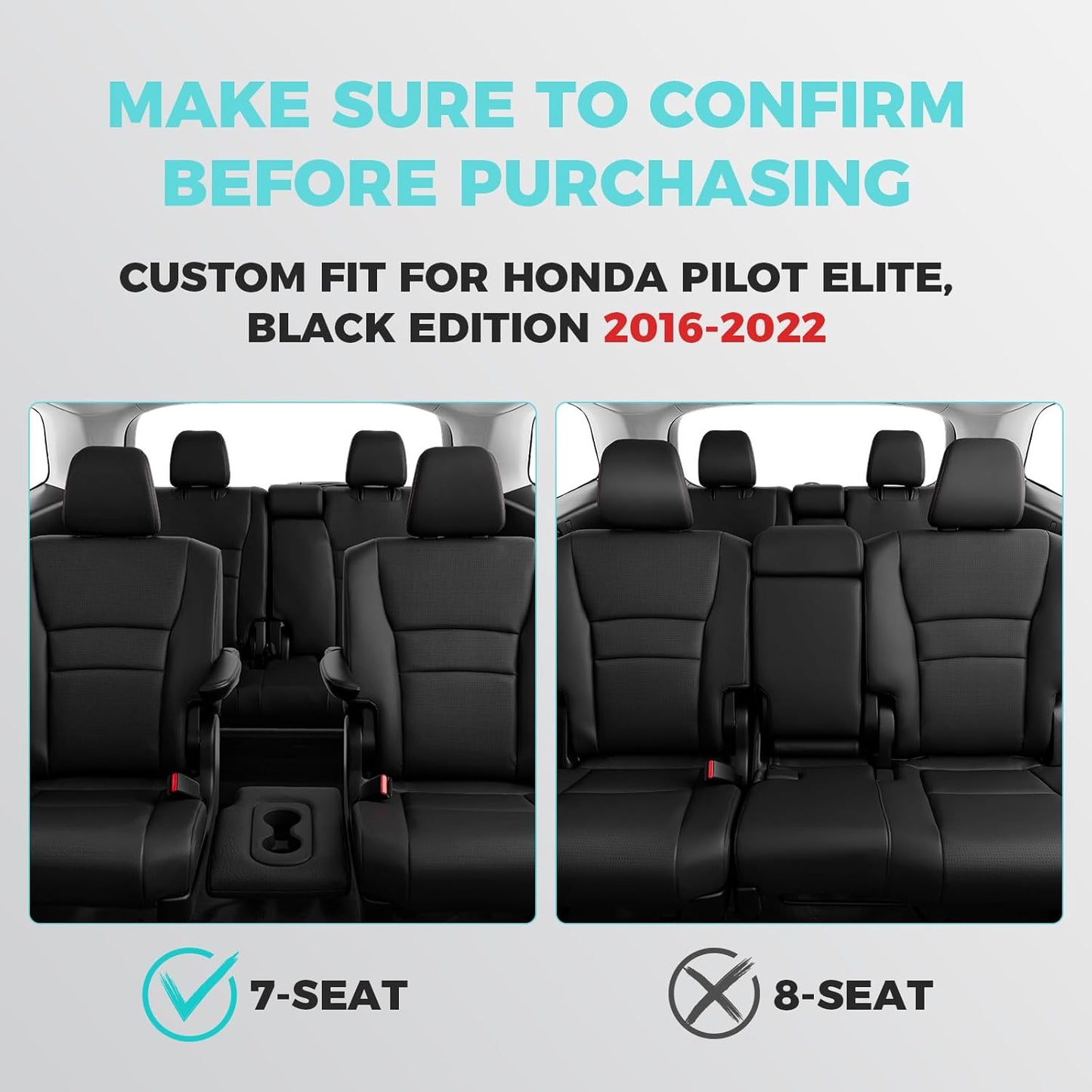 for Honda Pilot Seat Covers, Car Seat Protectors Full Set Custom Fit Pilot Elite,Black Edition 2016 2017 2018 2019 2020 2021 2022-7 Seats, Faux Leather Full Coverage Waterproof, Black Red