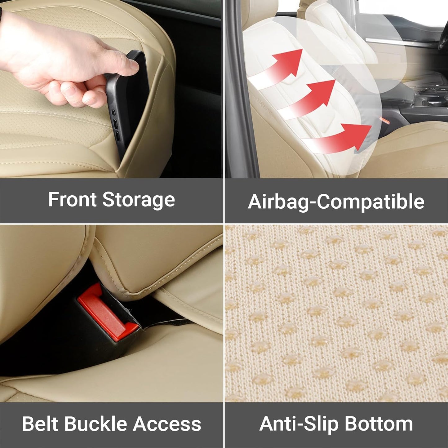 Coverland Custom Car Seat Covers Compatible with 2020-2025 Gladiator Crew Cab - Premium Leather Non-Slip Memory Foam Waterproof Custom Interior Protector Full Set-Beige [See Size Chart-Size X112]
