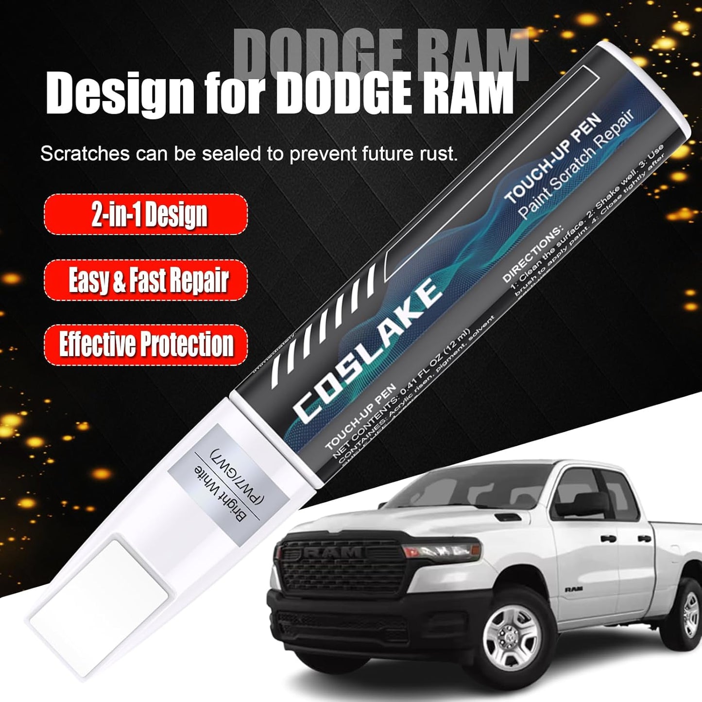 Car Touch Up Paint(Flame Red(PR4)) for Dodge Ram, Car Paint Scratch Repair Kit, Quick & Easy Solution to Repair, 2 in 1 Scratch Remover Pen with 2PCS Disposable Micro Applicators
