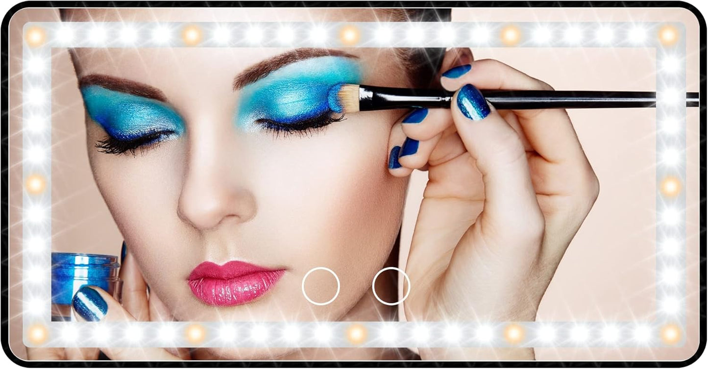 Car Sun Visor Vanity Mirror, Makeup Mirror with 3 Light Modes & 60 LEDs Rechargeable Led Light Car Mirror with Dimmable Touch Screen, Rear View Sun-Shading Travel Cosmetic (Black, 1 Pack)