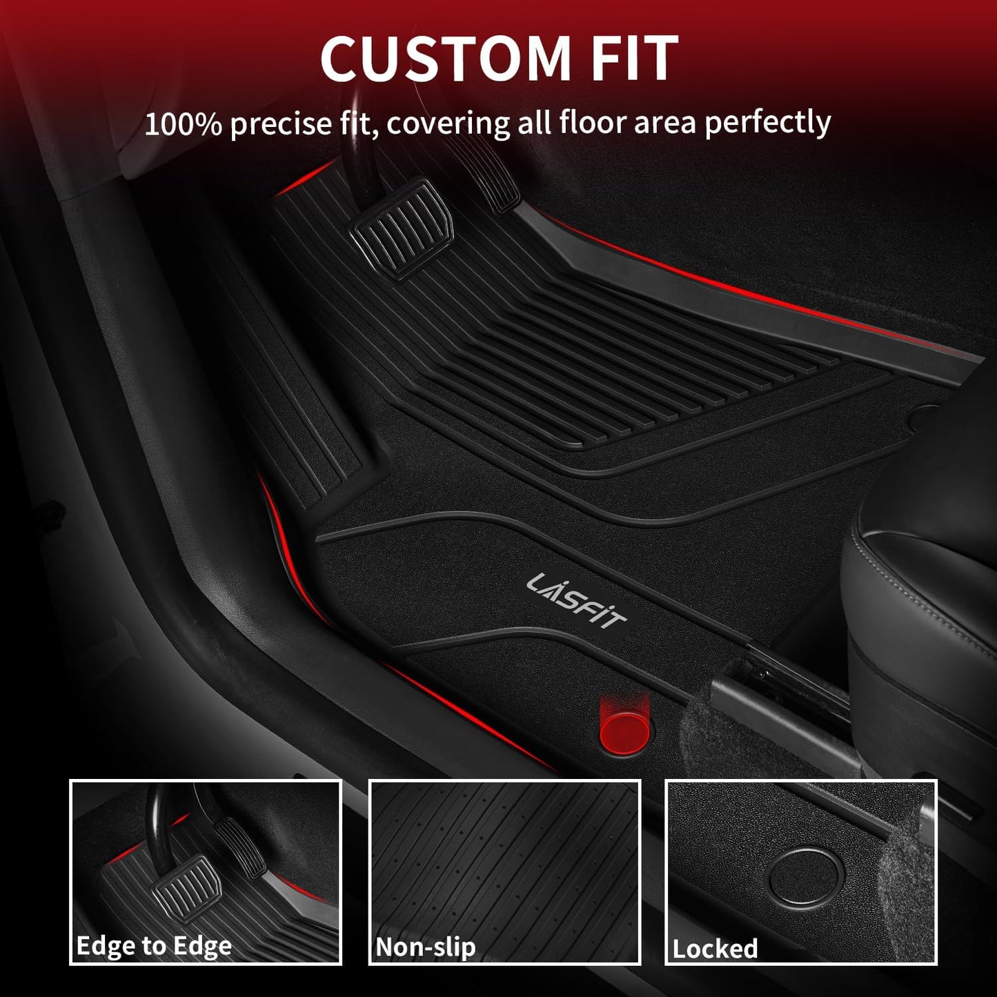 LASFIT Frunk Trunk Mats Fit for Tesla Model X & Model X Plaid 6 Seater / 7 Seater 2025 2024 2023 2022 2021, Custom Fit TPE All Weather Waterproof Cargo Liners, Black