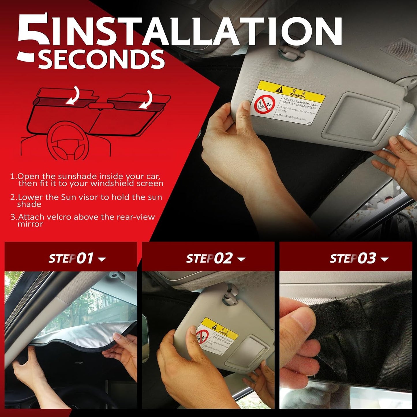 KAYZT Windshield Sun Shade for 2010-2013 Mazda 3 Foldable Sunshade Front Window Custom Fit Car Accessories