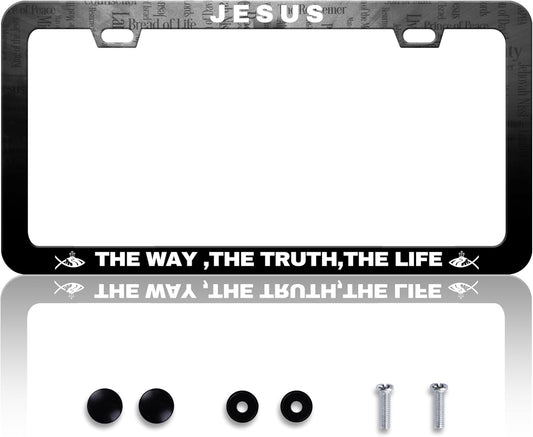 Jesus The Way The Truth The Life License Plate Frame Cross License Plate Frames Personalise Stainless Steel Funny Design Compatible with Standard License Plate Holder for USA Canada 6 X 12 Inch