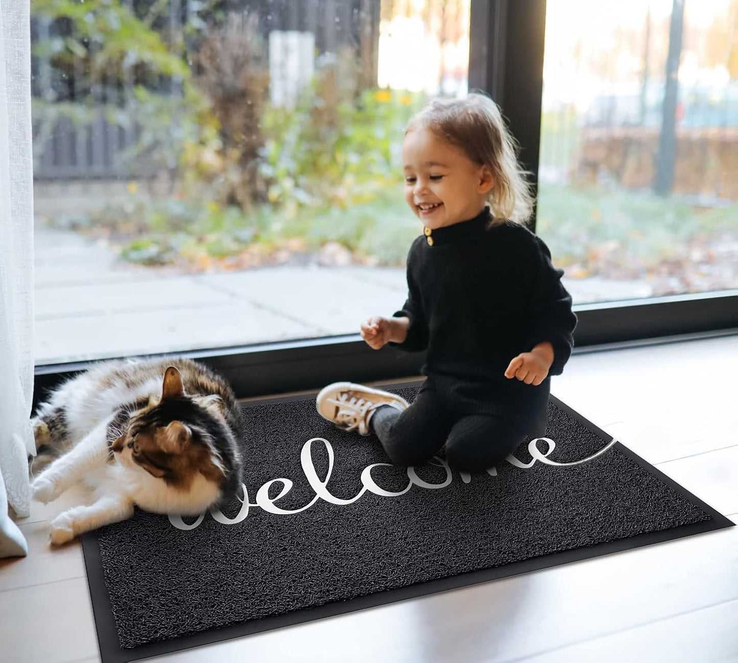 EARTHALL Door Mat 3-Pack Outside Inside Welcome Doormat 30"x17.5" Durable Floor Mat Non Slip Rug Ultra Absorb Mud Easy Clean Front Doormat for Garage, Entryway, Patio, High Traffic Areas, Black