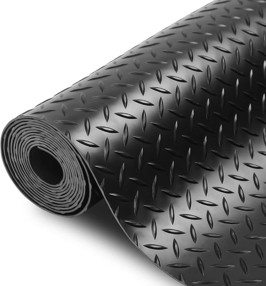 SEAL 5 x 15 Ft Premium Garage Floor Mat, Solid 2.8mm Thickened Black Commercial Grade Heavy Duty Parking Mat for Garage Floor, Golf Cart, Water/Stain Resistant Floor Runner (Embossed Diamond Plate)