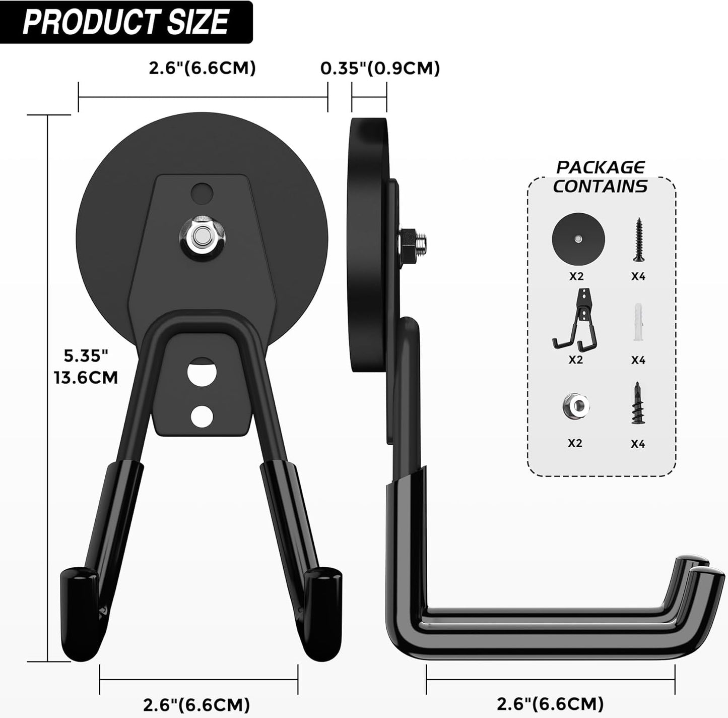 Heavy Duty Storage Magnetic Utility Hooks Large Garage Strong Extra Magnet Hooks Hanger with Anti-Slip Coating Heavy Duty Magnetic Hooks for Hanging Power Dril Garage Garden Tools 2 Pack Black