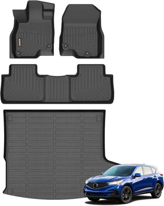 Binmotor-Custom Floor Mats & Cargo Liner for Acura RDX 2019 2020 2021 2022 2023 2024 2025, Front & 2nd Row & Cargo Mat Full Set, TPE All Weather Car Floor Mat for Acura RDX Accessories Floor Liners