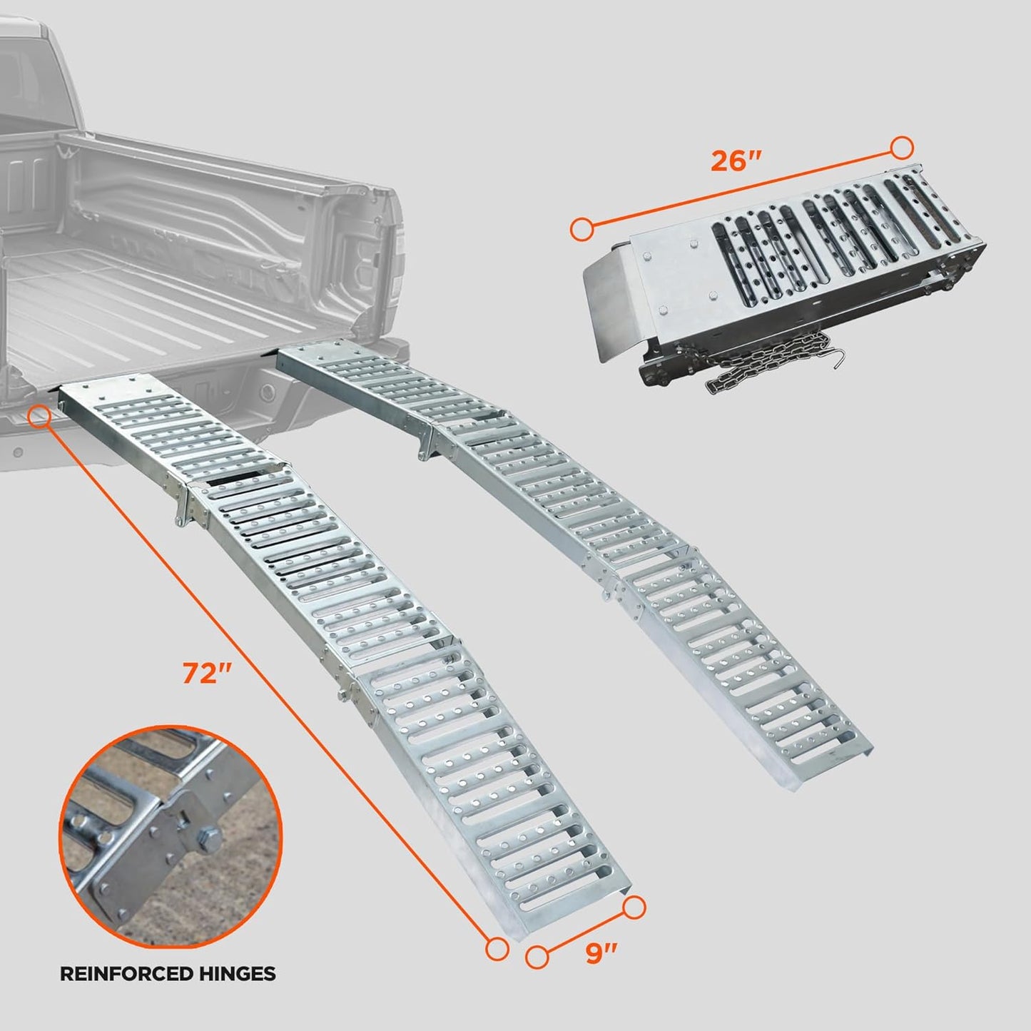 Rockland 72" x 9" Tri-Fold Steel Truck Ramps, 1000 LBS Capacity, Folding Trailer Ramps for Motorcycles, Ebikes, Dirtbikes and ATVs, Heavy Duty Loading Ramps for Trailer Pickup Truck, 2 Pcs