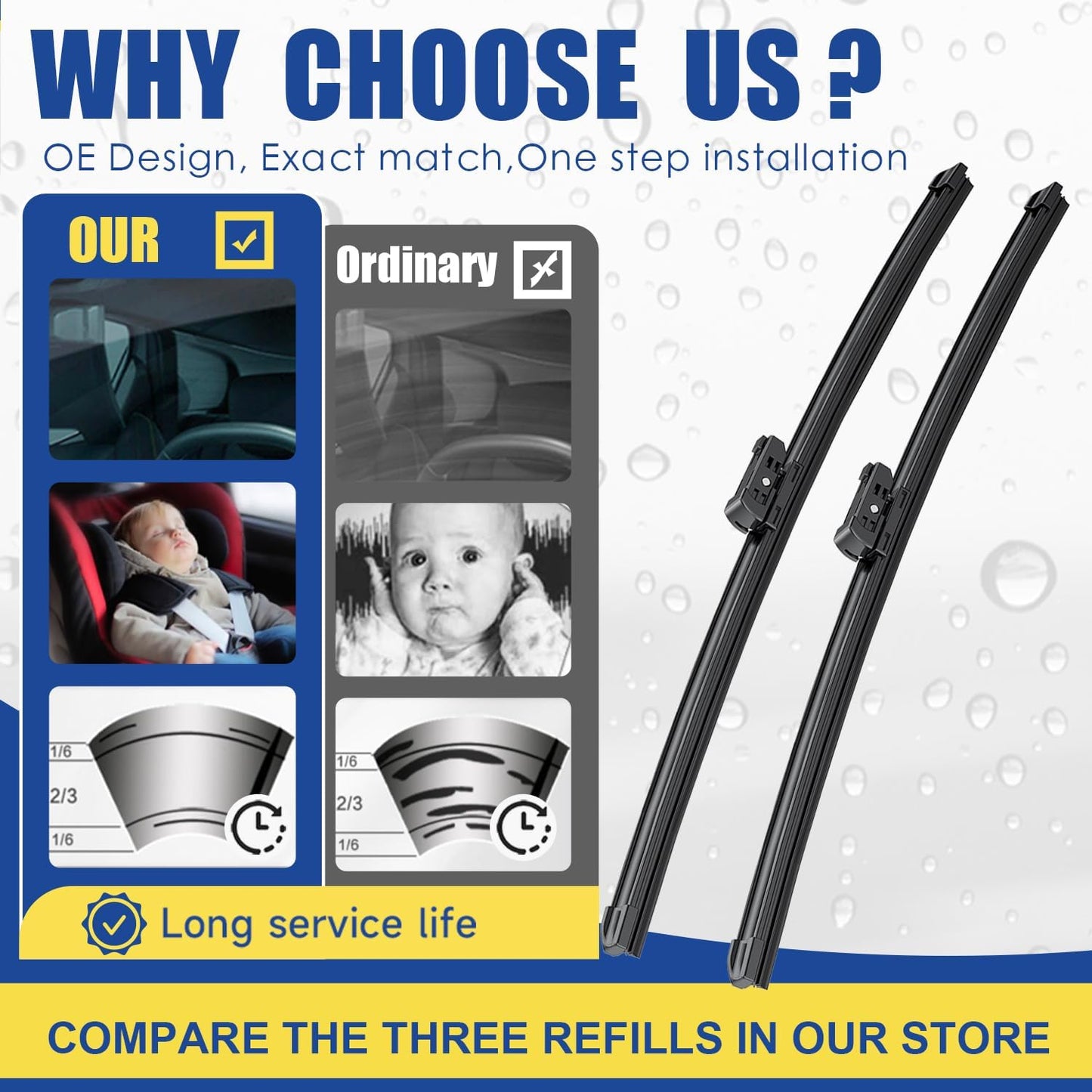 Wpers Factory for Mercedes W215 W220 W221 CL S CLAss 2001-2006 S350 S430 S500 S600 CL500 CL600 CL55 AMG Original Equipment Replacement Windshield Wiper Blades Set 27"+27"(Set of 2) Side Lock