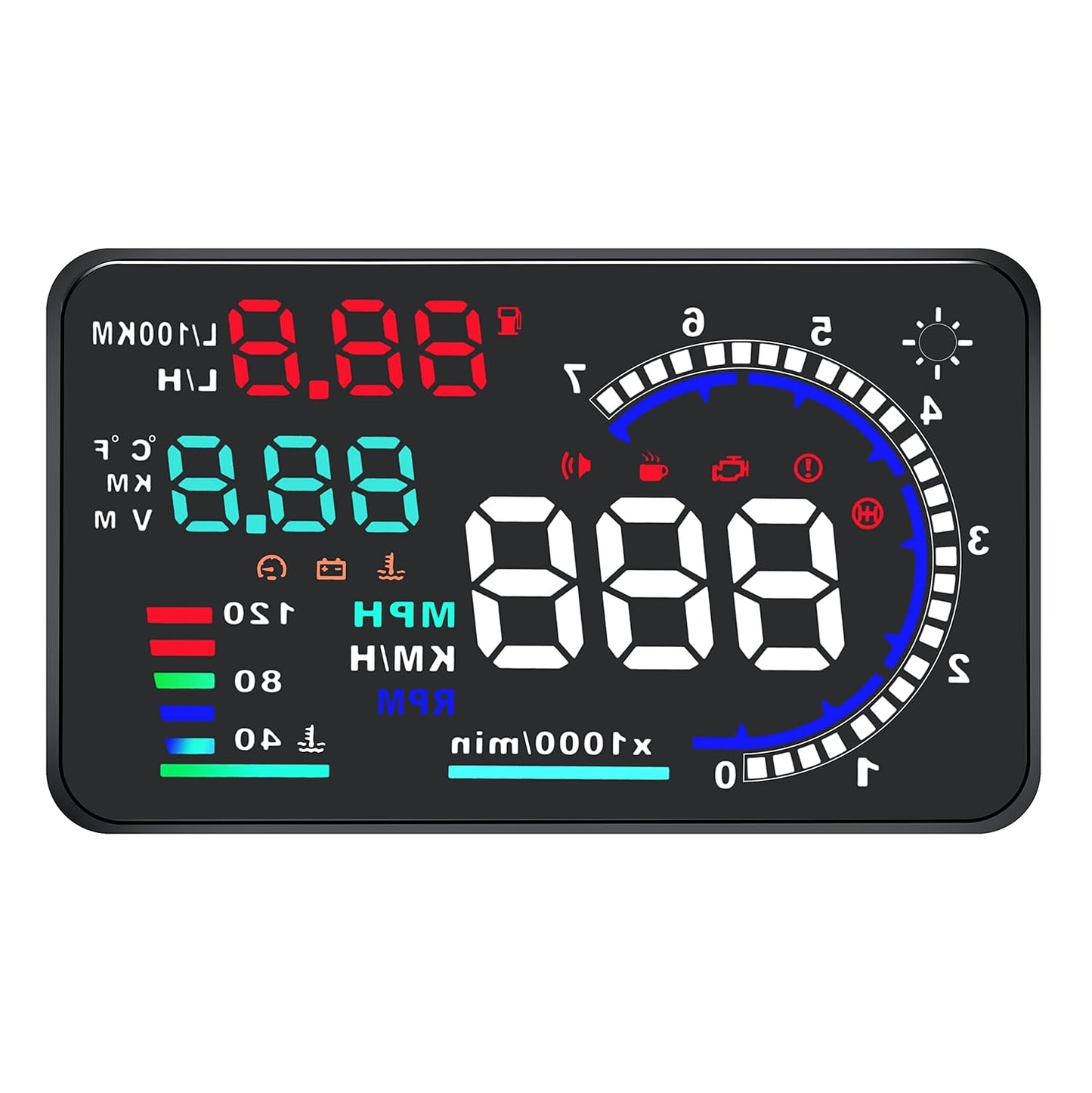 KAOLALI A8 HUD Display 5.5" Dash Screen Projector OBD2 Auto Gauge RPM MPH Speedometer Overspeed Warning Fuel Consumption Temperature Speed Heads Up Windshield Display Multiple-Color Bright for Cars