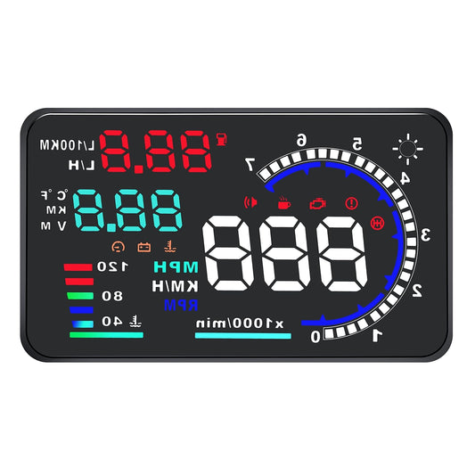 KAOLALI A8 HUD Display 5.5" Dash Screen Projector OBD2 Auto Gauge RPM MPH Speedometer Overspeed Warning Fuel Consumption Temperature Speed Heads Up Windshield Display Multiple-Color Bright for Cars