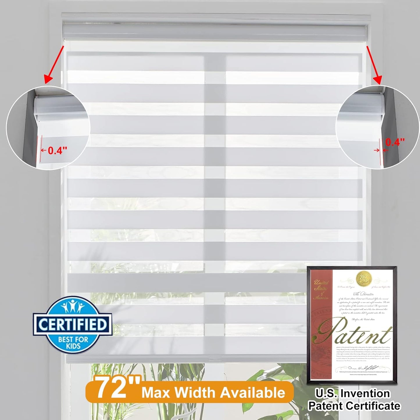 Persilux Custom Size Cordless Zebra Blinds for Windows Free-Stop Roller Windows Shades Dual Layer Light Control for Day and Night, Light Filtering Sheer Shades for Home White