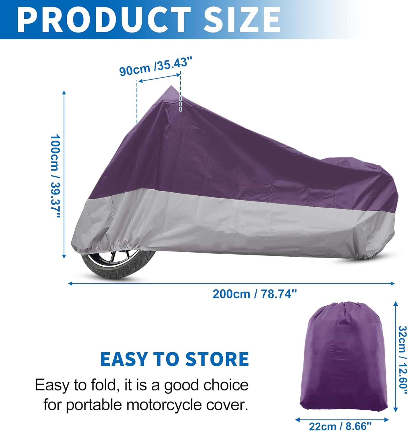 X AUTOHAUX Motorcycle Cover for Harley Davidson for Honda for Suzuki All Season Weather Waterproof Sun Motorbike Cover Fits Up to 78.74'' Motorcycles Vehicle Cover M Purple Silver Tone