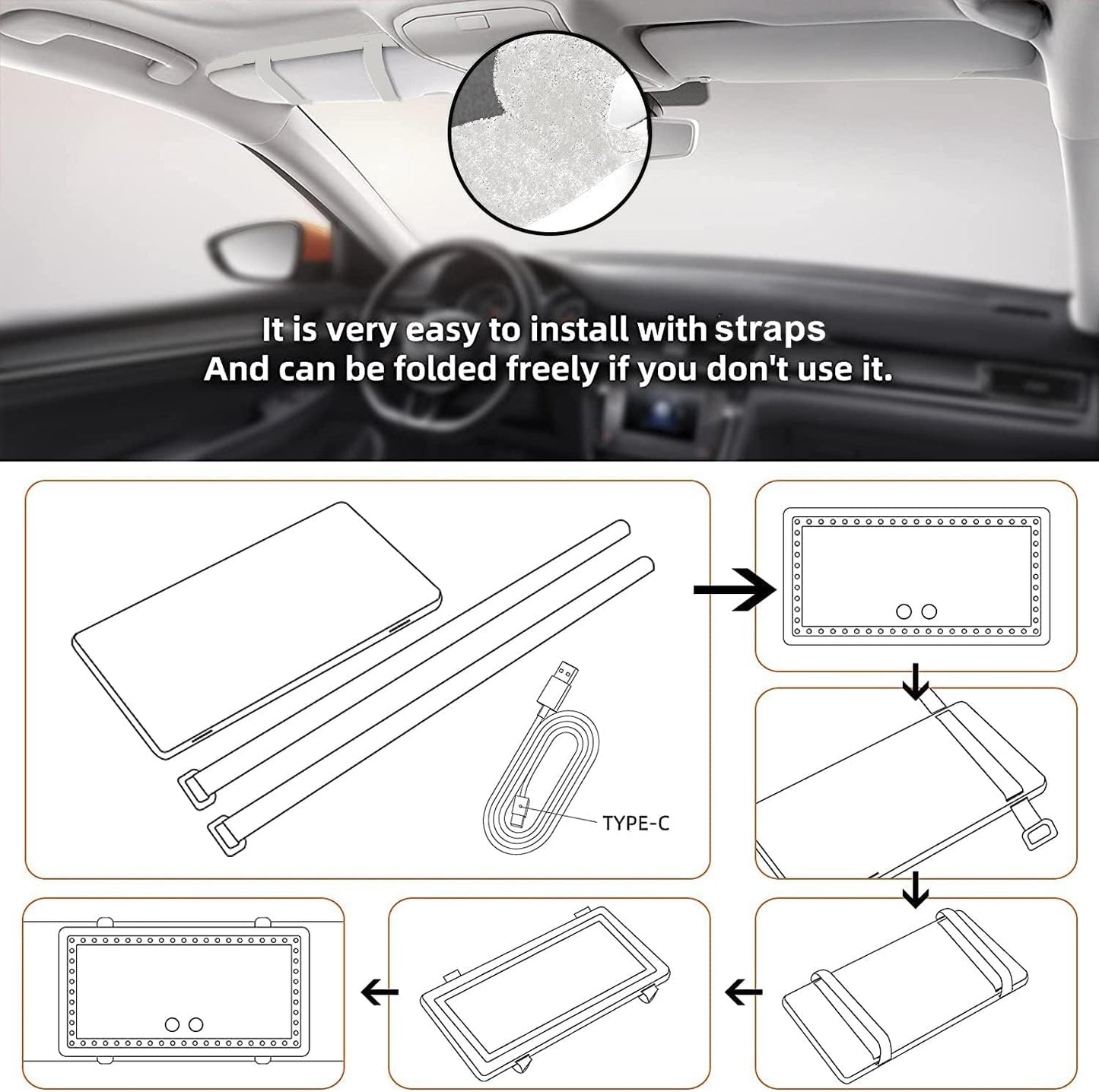 Car Sun Visor Vanity Mirror, Rechargeable Makeup Mirrors with 3 Light Modes & 60 LEDs- Dimmable Clip-on Rear View Sun-Shading Cosmetic Mirror with Touch on Screen, Universal for Truck SUV(Grey)