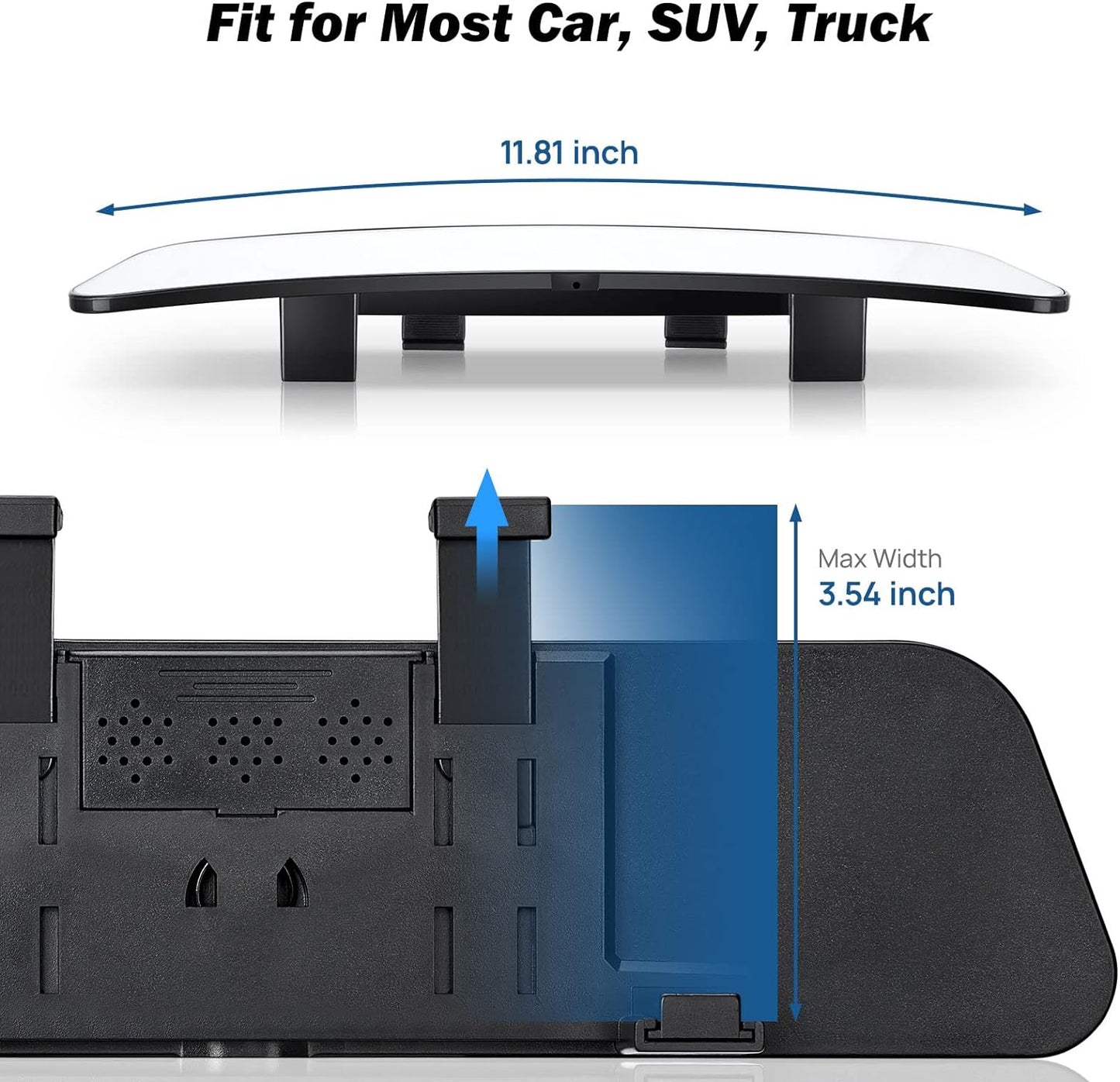 JOYTUTUS Rearview Mirror, 12 Inch Panoramic Interior Clip-on Wide Angle Convex Universal Rear View Mirror to Reduce Blind Spot Effectively for More Car SUV Trucks -Clear