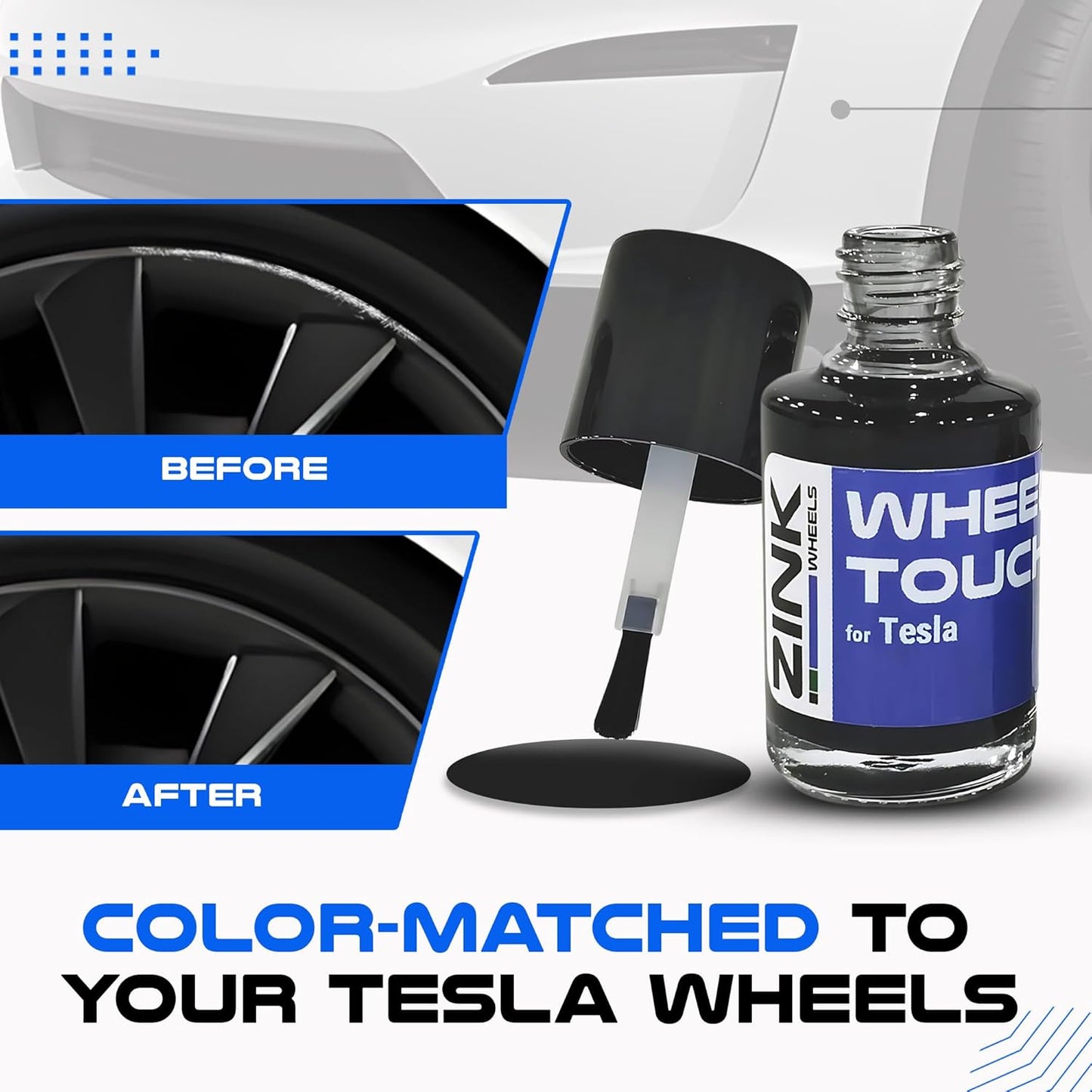 Premium Tesla Wheel Curb Rash Repair Kit for Model S 21-inch Sonic Carbon Twin Turbine Rims - DIY Kit with Color-matched Touch Up Paint - Made in USA