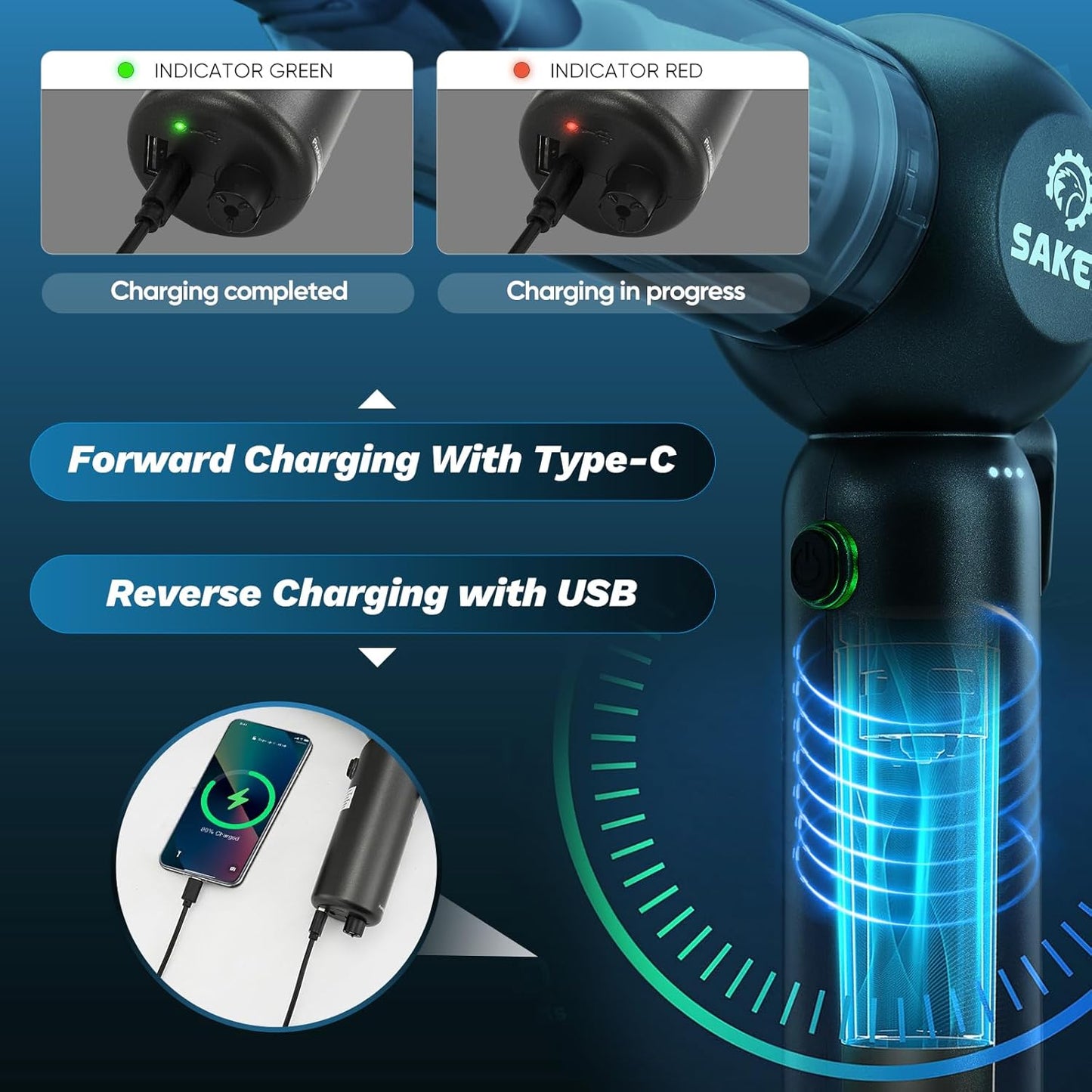 Saker Portable Car Vacuum Cordless 20000Pa 6 in 1 Multifunctional Adjustable Small Handheld Vacuum 7800mAH with Brushless Motor, for Car Home and Office SW-102