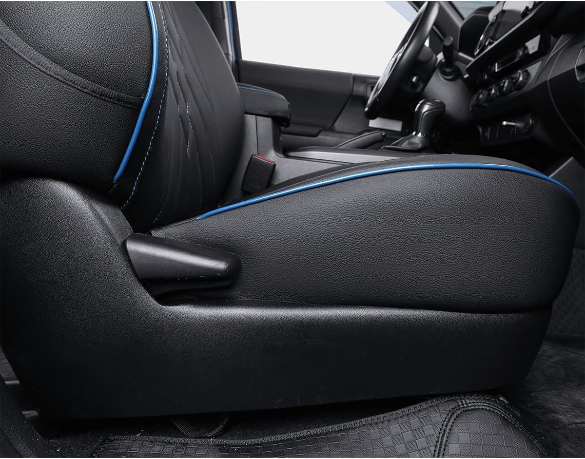 EKR Custom Fit Tacoma Rear Car Seat Covers for Select Toyota Tacoma 2016 2017 2018 2019 2020 2021 2022 2023 Access Cab - Second Row Only,Leather (Black with Blue Trim)