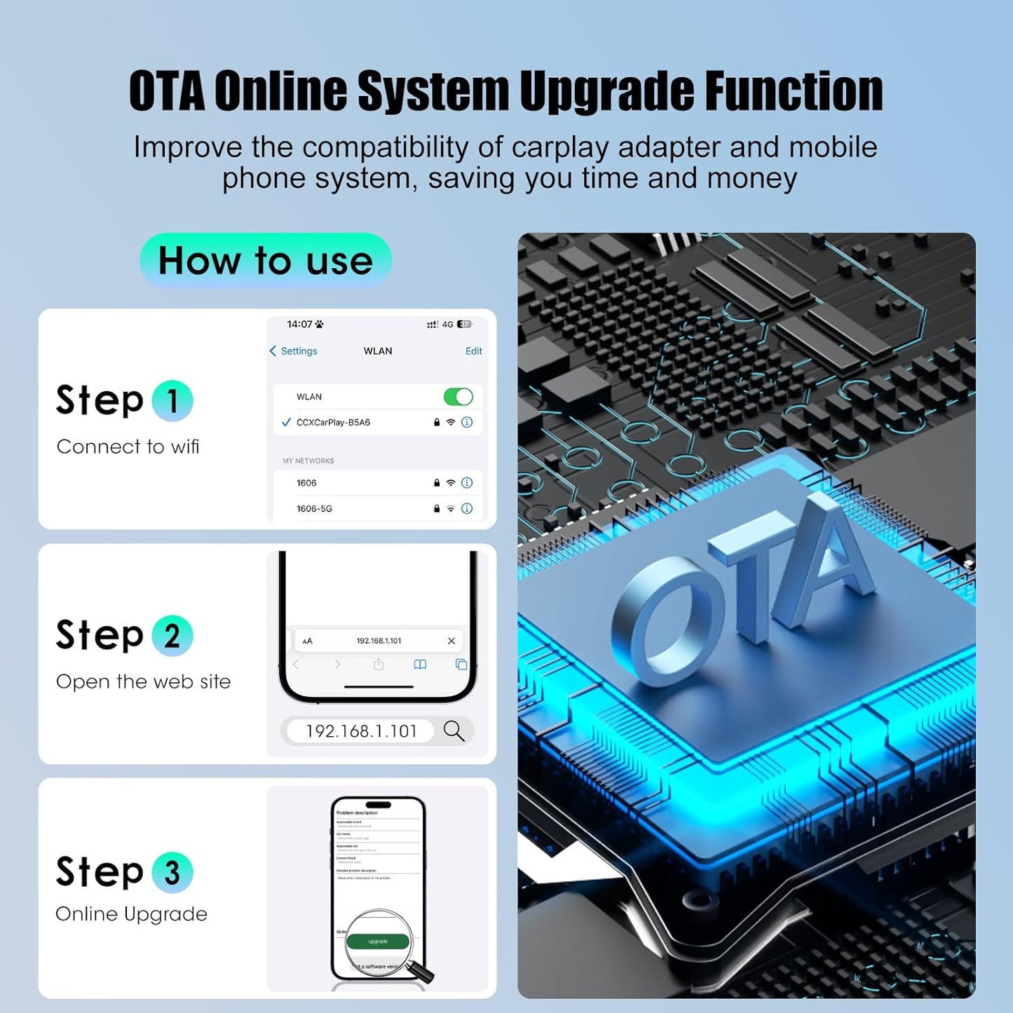 Wireless CarPlay Adapter for iPhone,Convert Wired to Apple Car Play Wireless Adapter, Plug and Play, with 60CM Extension Cable USB & Type-C, Connection Stable No Delay