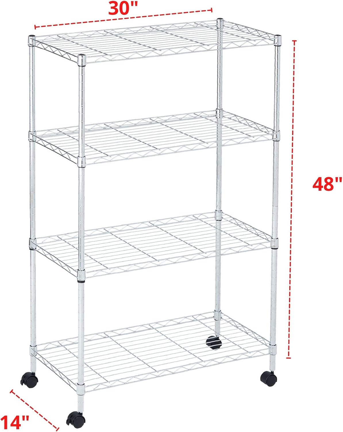 Heavy Duty 4 Tier Wire Shelving Unit Storage Rack, Metal Shelves Utility Organizers, Organization Units for Products, Plant, Pantry, Garage, Laundry Durable Shelf Stand, Chrome, 14"W x 30"L X 48"H