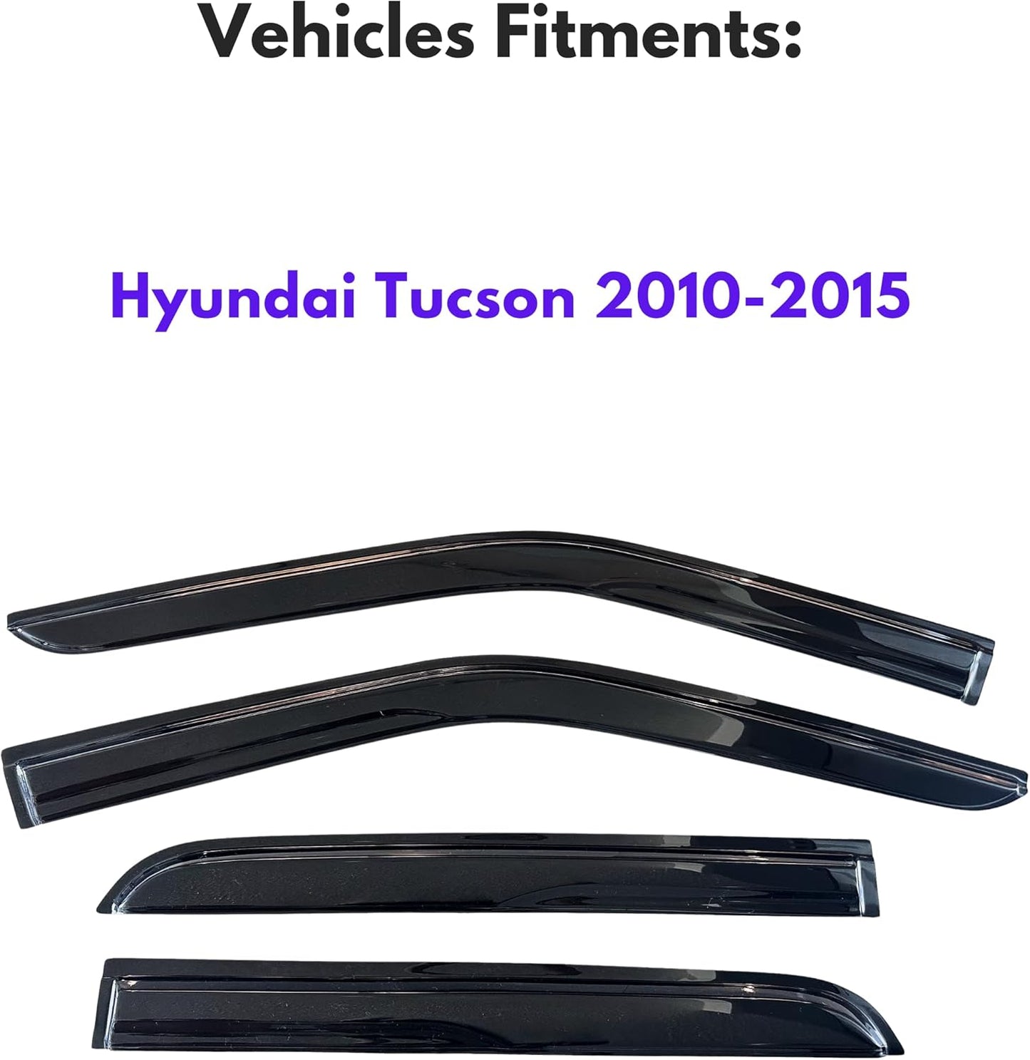 KPY Window Visor Compatible with Hyundai Tucson 2010-2015, 4PC Rain Guard Side Window Vent Deflectors Tape-On Mugen Style, 2010 2011 2012 2013 2014 2015