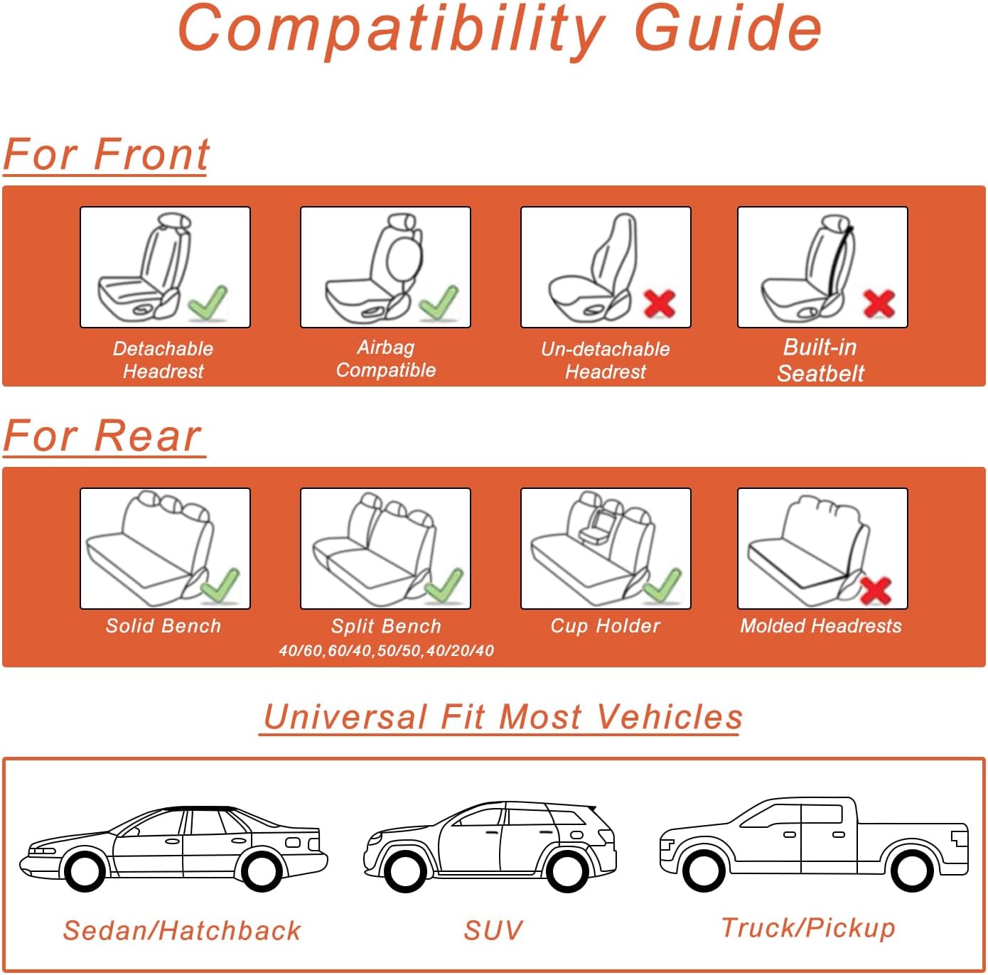 Leather Car Seat Covers Full Set,Unique Rear Design Easy to Install Car Seat Cover Protectors,Universal Full Surround Front Back Auto Seat Cover,Car Seat Cover for Sedan Cars Pick-up Trucks SUV