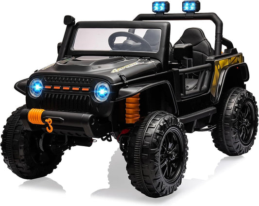 Hetoy 24V 2 Seater Ride On Car for Kids, Electric Truck with Remote Control, Ride on Truck w/ 4-Wheeler Suspension, 4x55W Powerful Engine, 4WD Battery Powered, LED Lights, Soft Braking