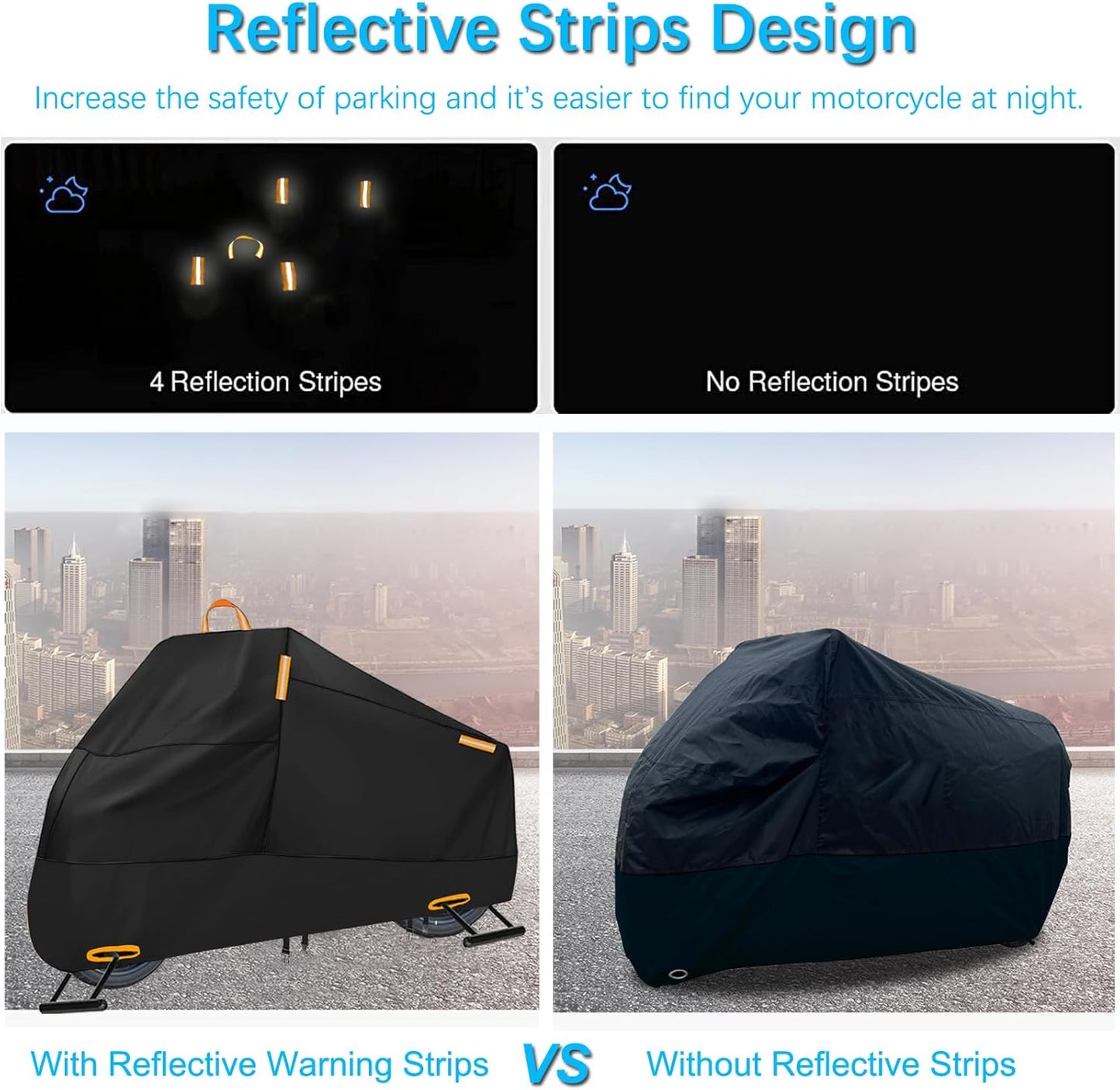 Motorcycle Cover Waterproof Outdoor, 300D Heavy Duty Motorcycle Cover for Harley Davidson Sportster 1200 883 Fat Boy 114 Street Bob, All Seasons Protection Scooter Cover Fits up to 96" - Black