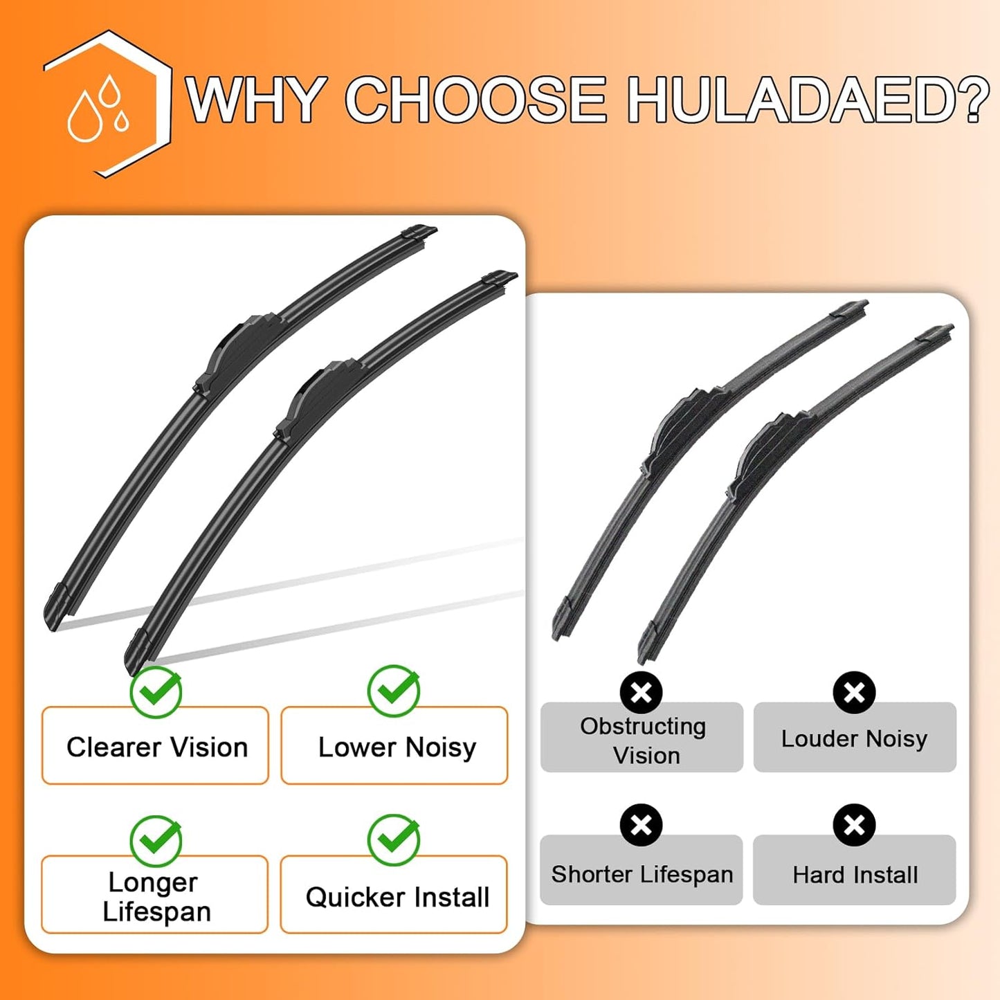 HULADAED® 24'' 18'' 14'' Windshield Wipers Replacement for Hyundai Santa Fe 2012 2011 2010 2009 2008 2007,Silicone Front Rear Wiper blades for MY Car-All Weather & Quiet(3 PACK)