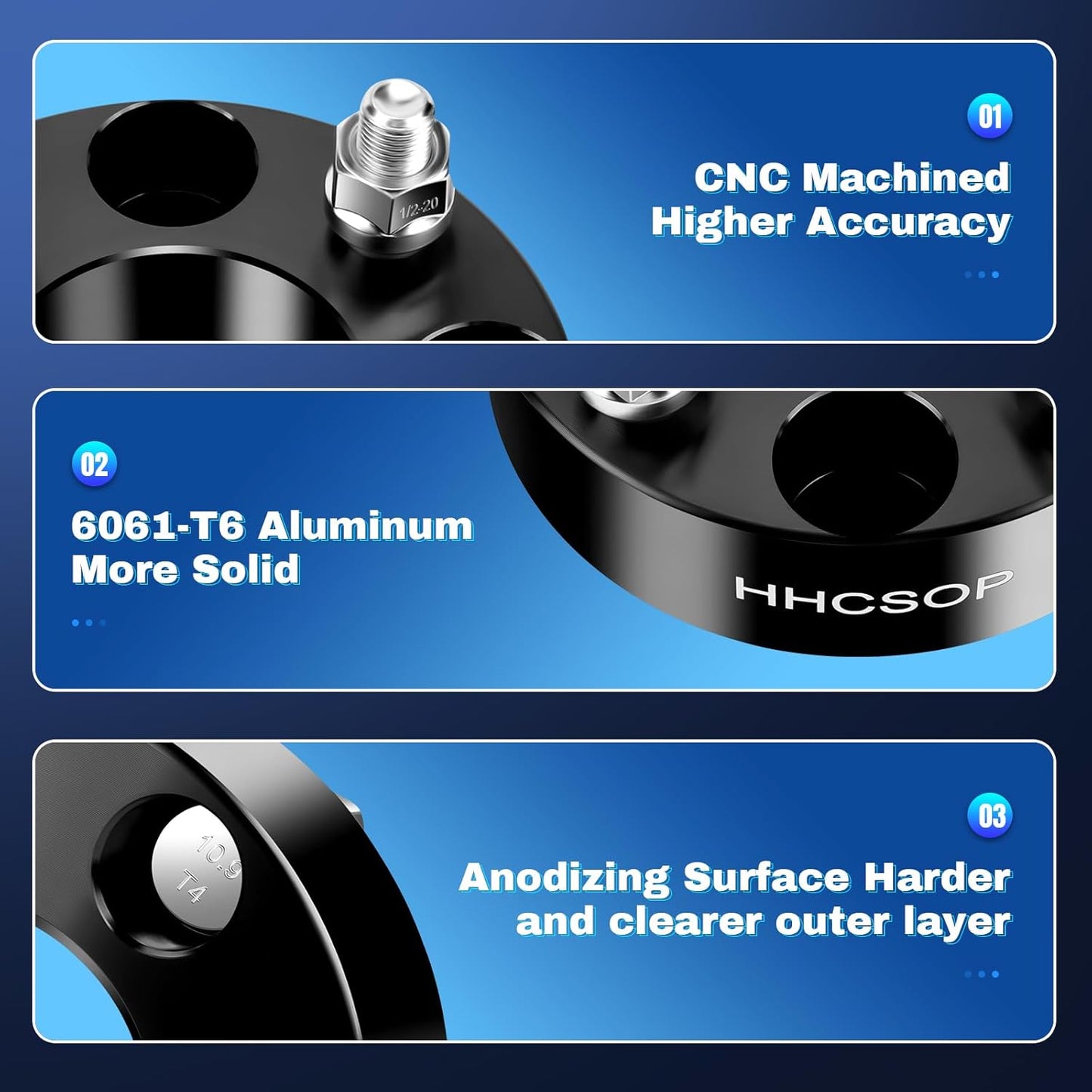 HHCSOP 4x4 Golf Cart Wheel Spacers, 1.5 inch ATV Wheel Adapters for EZ GO EZGO Club Car, 4PCS 4x101.6mm Wheel Spacer Hub Bore 62mm with 1/2" x20 Studs - Black