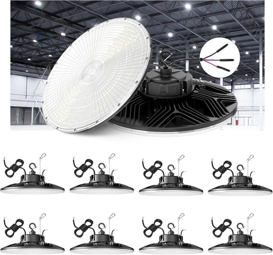 150W UFO-LED-High-Bay-Light,UL & DLC Listed 5000K Daylight 21000LM,0-10V Dimmable LED High Bay Lights,IP65 Waterproof Commercial Bay Lighting Fixture AC100-277V for Warehouse(9 Pack)