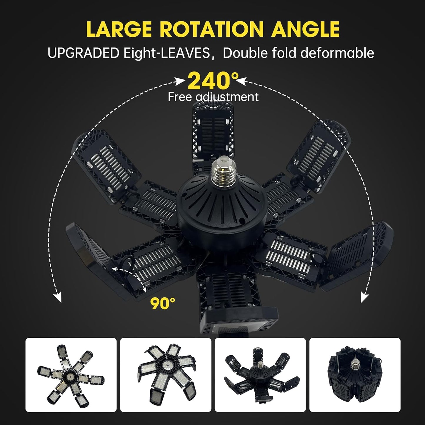 2 Packs LED Garage Light,Super Bright Screw in E26/E27 Ceiling Shop Work Lamp, 280W 30000 Lumen Deformable Basement Bulb Fixture with 12+1 Adjustable Panels, Lighting for Workshop, Attic