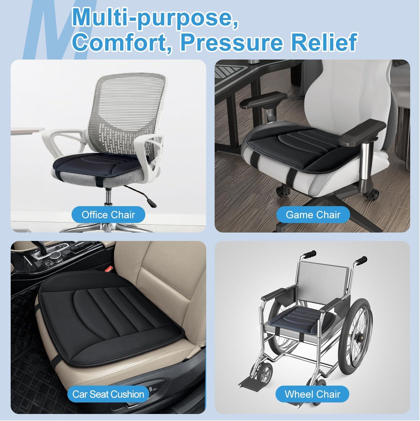 Car Seat Cushion Chair Cushions, 1.2in Memory Foam Pressure Relief Seat Cushion for Car, Non-Slip Design Car Truck Seat Cushion for Driving, Ergonomic Chair Seat Pad for Office Gaming Wheelchair