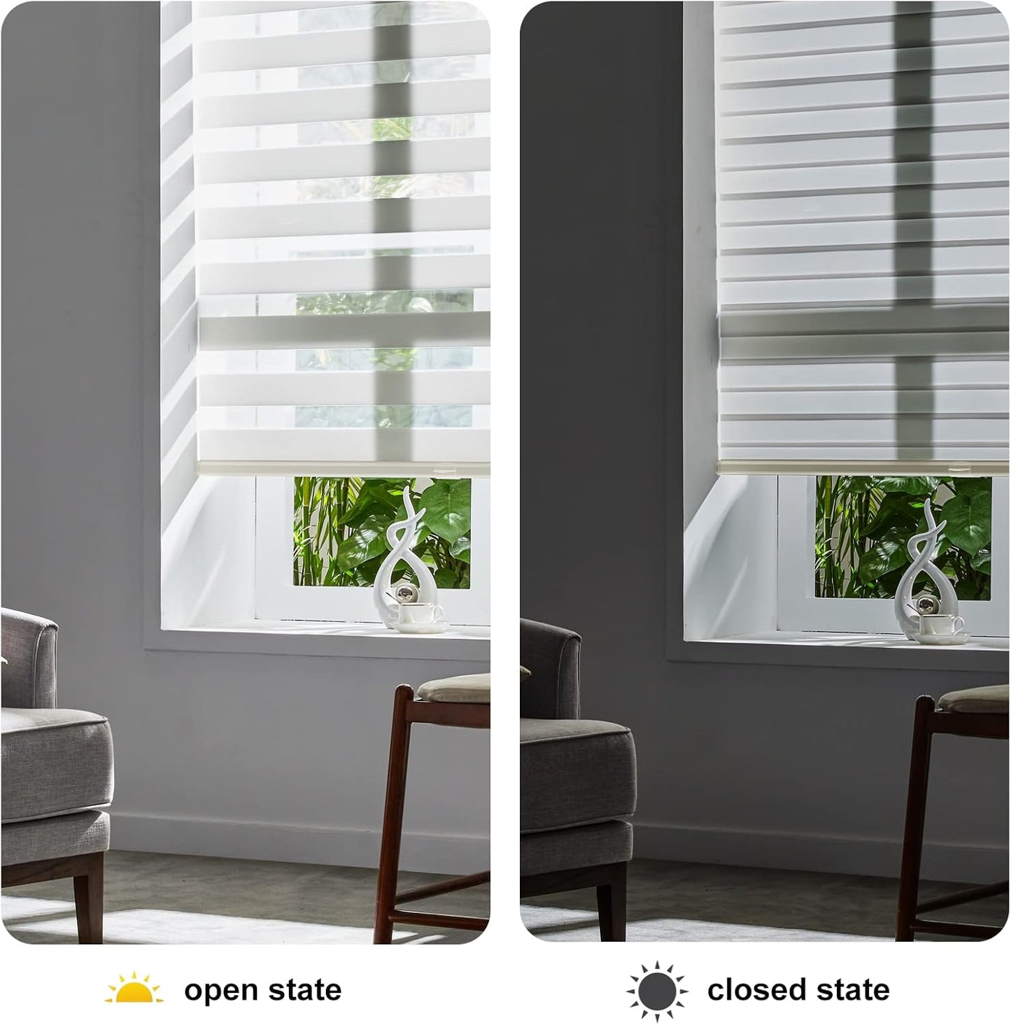 Persilux Cordless Zebra Blinds for Indoor Windows, Free-Stop Zebra Blinds Cordless, Light Filtering Sheer Shades Dual Layer for Day and Night, Zebra Roller Shades for Home (35.25" W X 64" H, Cream)