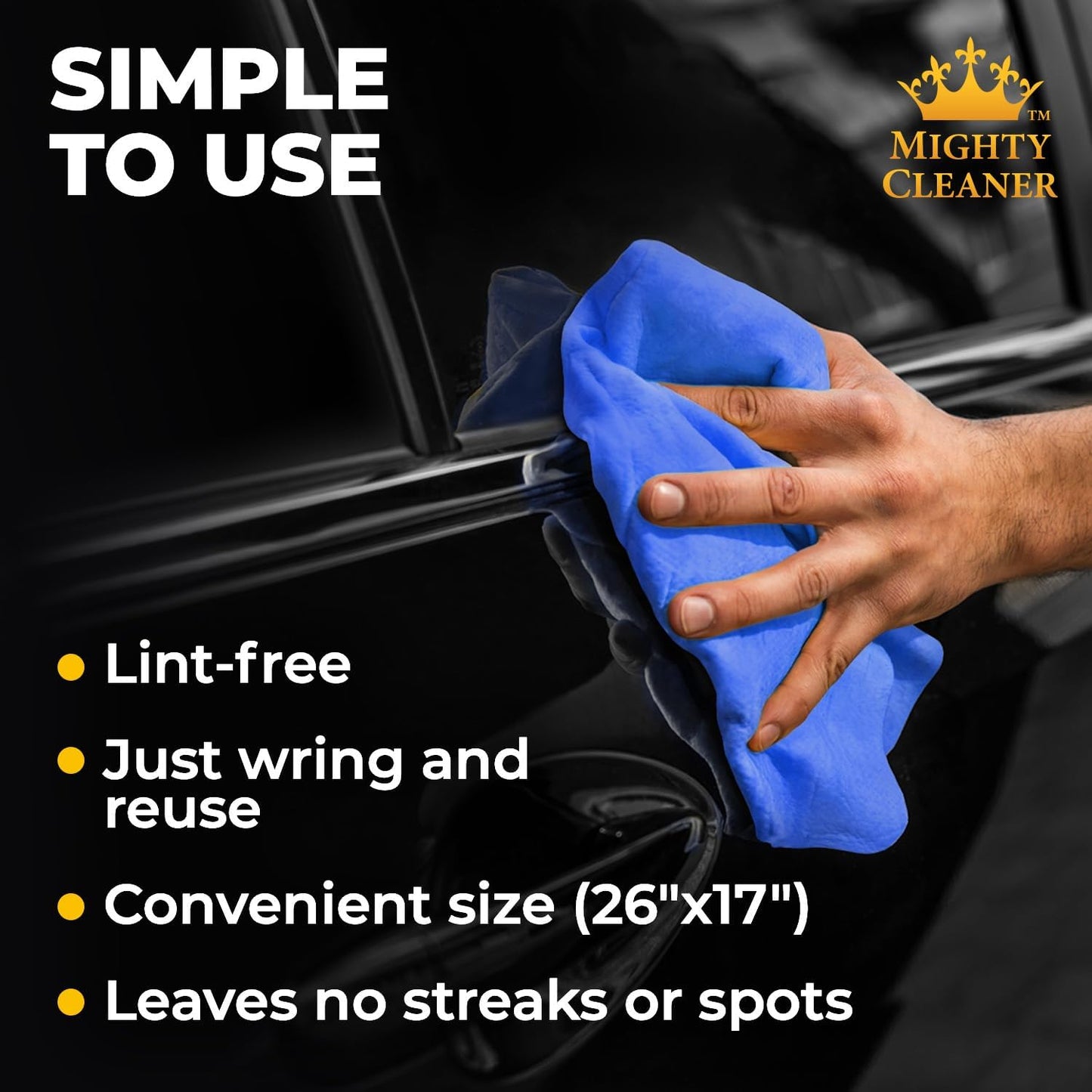 Premium Shammy Cloth for Car Drying - 26”x17” - Super Absorbent Chamois Towel for Car - Scratch-Free, Reusable & Soft