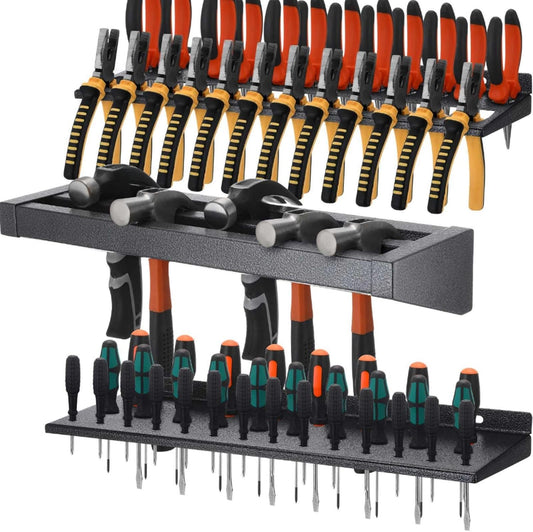 3 Pcs 16in Screwdriver Organizer Wall Mounted Metal Storage Set for Pliers Holder Hammer Rack Tool Holder Organizer for Workshop Workbench Fit Most of Screwdrivers or Small Tools
