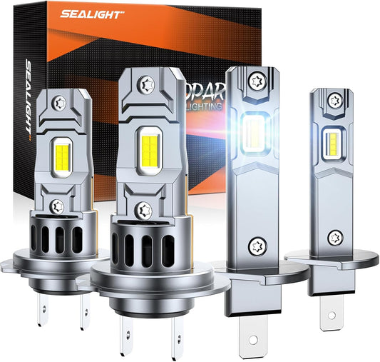SEALIGHT H1 H7 Fog Bulbs Combo, 2024 Upgraded 100,000LM Fog Lights with 14000RPM Cooling Fan, 1:1 Design Fog Light Bulbs, Plug-N-Play, Pack of 4