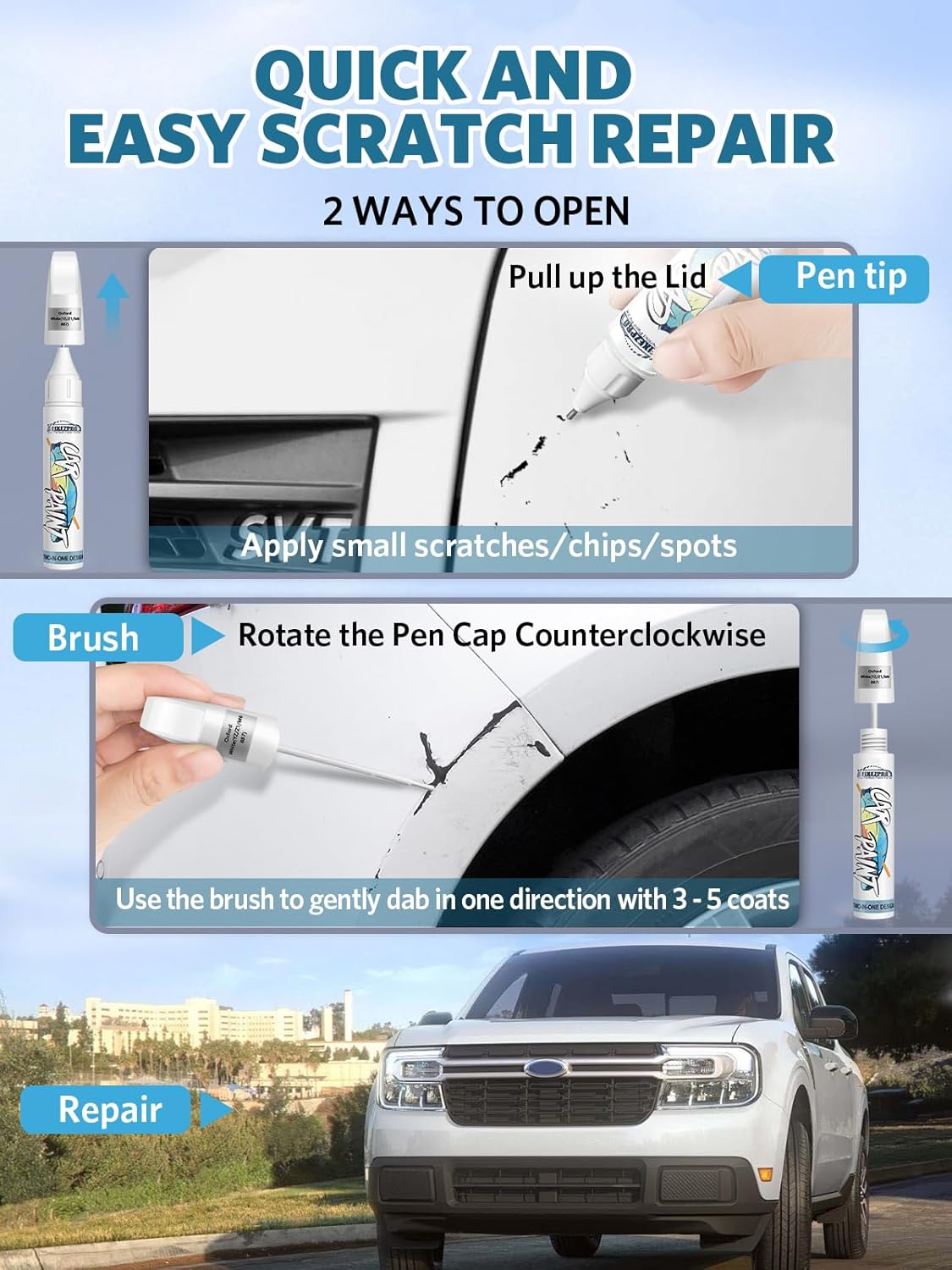 Sterling Gray Metallic(UJ) Touch Up Paint for Ford, Car Paint Scratch Repair Remover Pen Color Exact Match, Quick and Easy Fix Automotive Chips and Nicks Scuff