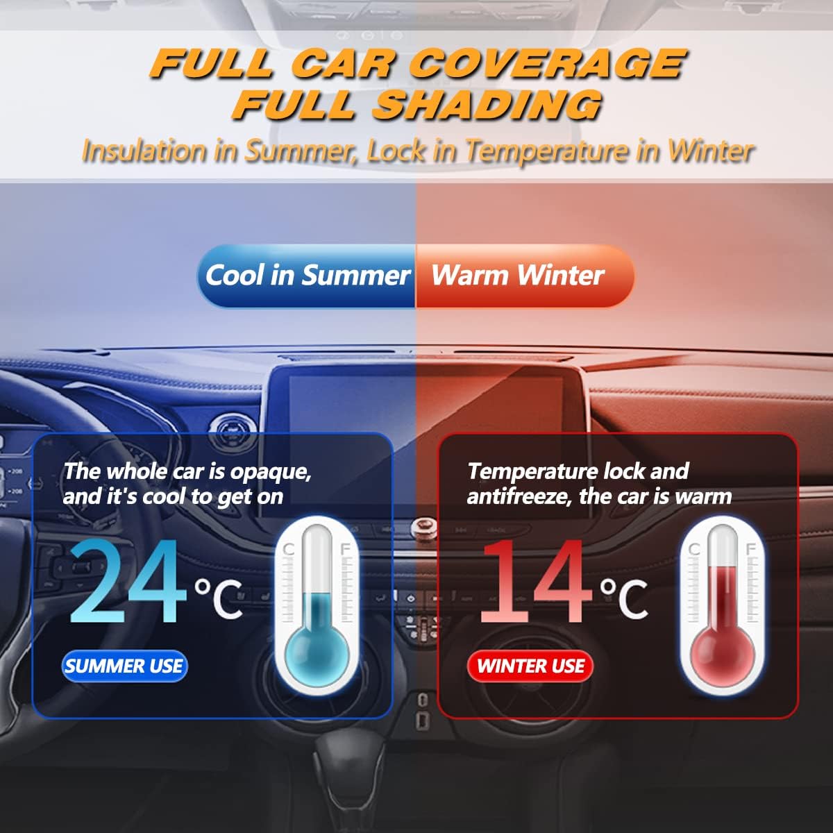 AUQDD 6-Layers PEVA New Material Sedan SUV Full Padded Car Cover Waterproof All Weather Weatherproof UV Sun Protection Snow Dust Storm Resistant Outdoor Exterior Custom Form-Fit Straps 165"-179" Black