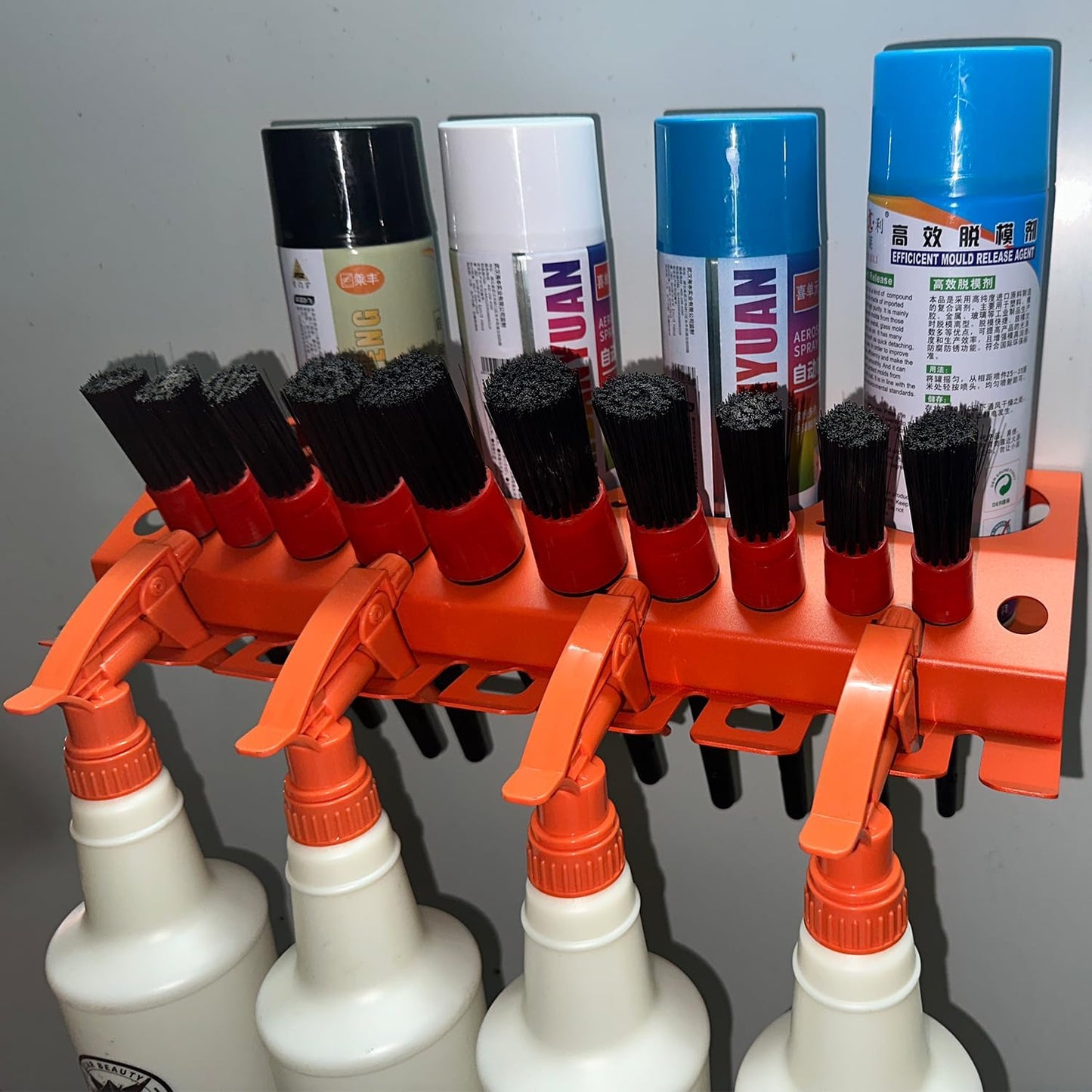 Bottle Storage Rack, Detailing Brush Organizer, Spray Bottle Storage Rack, 3/8" Air Tool Holder, for Garage and Workspace (1pc-Orange)
