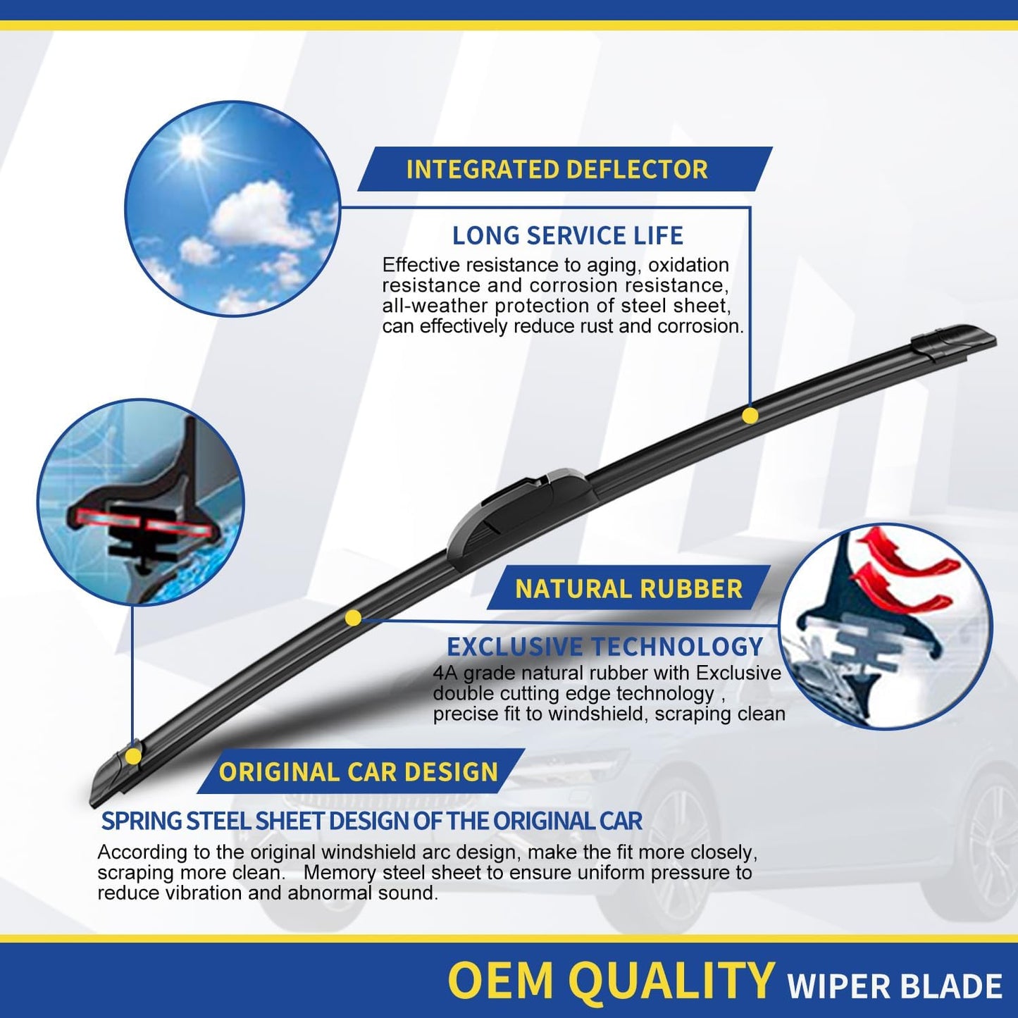 3 wipers Replacement for 2011-2015 Kia Sorento/2010-2019 Kia Soul/2015-2019 Kia Soul EV, Windshield Wiper Blades Original Equipment - 24"+20"+11" (Set of 3) U/J HOOK