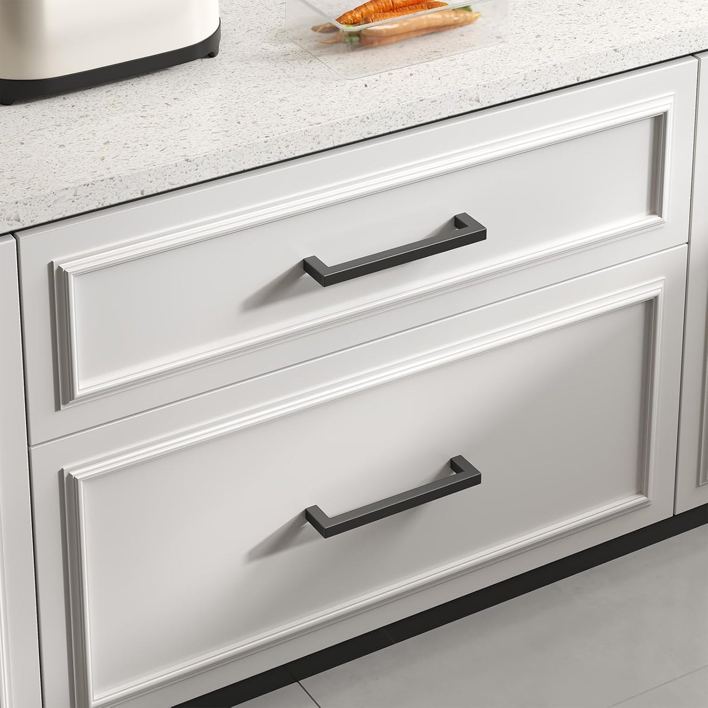 Goldenwarm 2 Pack Black Square Bar Cabinet Pull Drawer Handle Stainless Steel Modern Hardware for Kitchen and Bathroom Cabinets Cupboard,Center to Center 7-1/2in(192mm) Black Kitchen Drawer Pulls