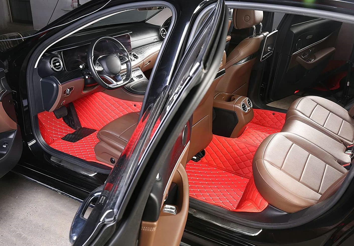 Custom Artificial Leather Waterproof All-Weather Car Floor Mats Fit for 99% Sedan SUV Sports Car Vehicle Car Mat (Purple Black Beige)