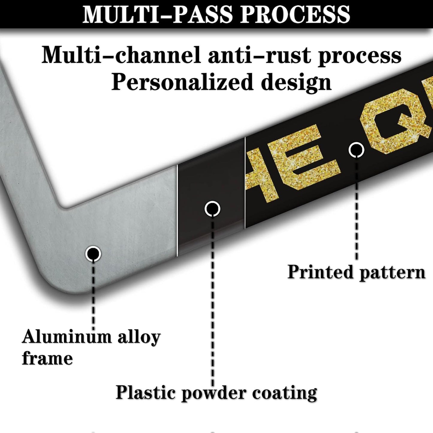 License Plate Frames Black Yellow Automotive Exterior Accessories The Queen Universal Aluminum Car Accessory 2 Pack with Screw Covers Set