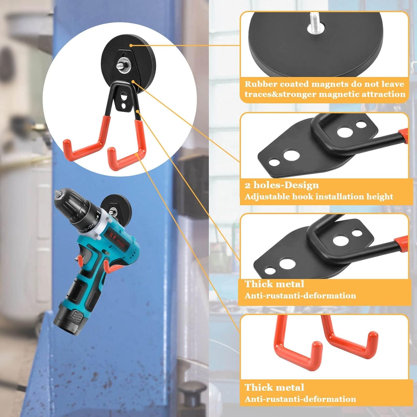 Strong Magnetic Hooks Heavy Duty, 2.59" Garage Magnet Hooks with Anti-Slip Coating for Hanging, Industrial Strength Utility Magnets Hooks, for Metal Cabinets, Cordless Drills, Cruise Cabin, Pack of 2