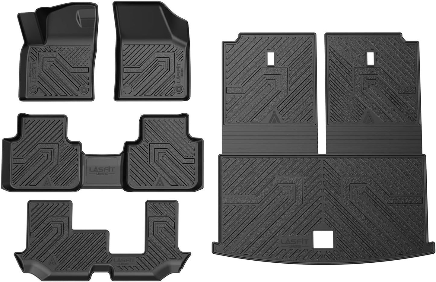 LASFIT Floor Mats & Backrest Mats & Cargo Mats for Volkswagen VW Atlas 2020-2025 (Only for 7 Passenger Bench Seating), All Weather TPE Custom Fit Floor Liners for VW Atlas Full Set Car Mats, Black
