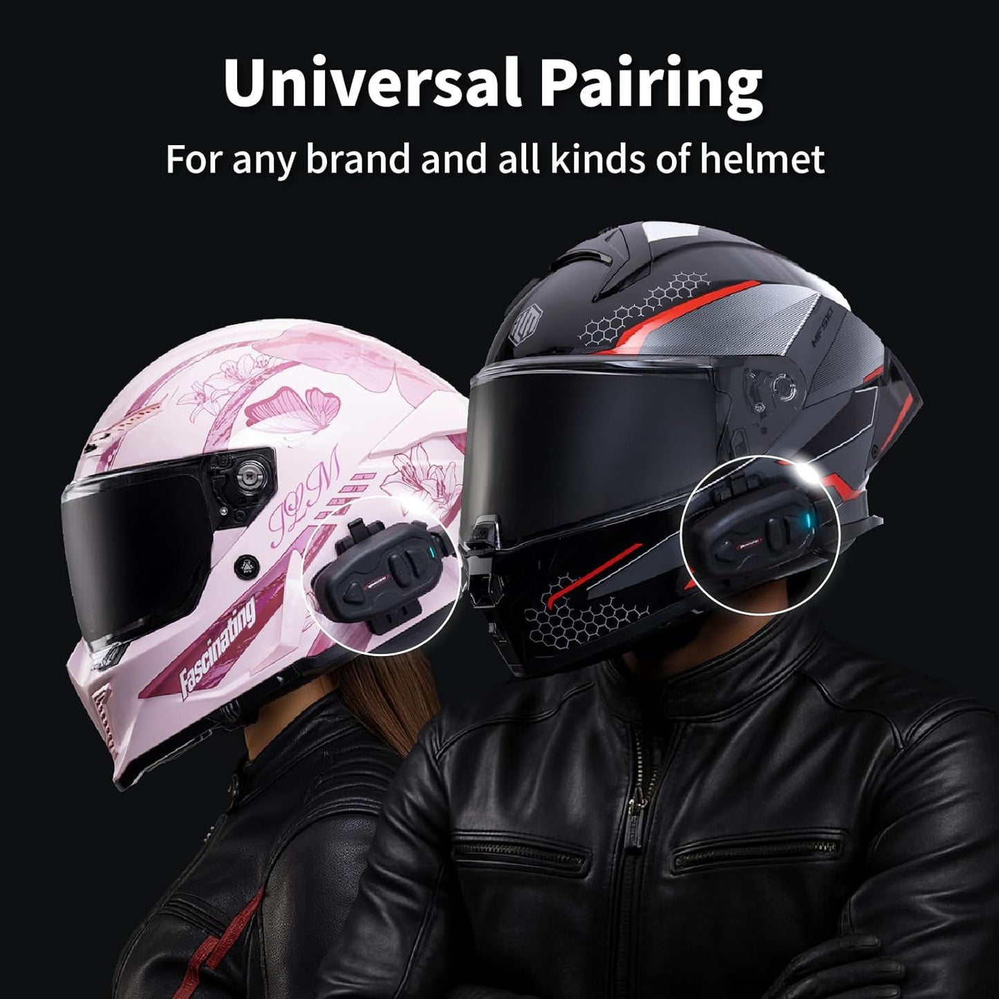 Salut Motorcycle Bluetooth Intercom Headset - Helmet Communication System, Waterproof Speaker, Voice Comm Earbuds, Helmet Headphone, Noise Cancellation(Duo Black)